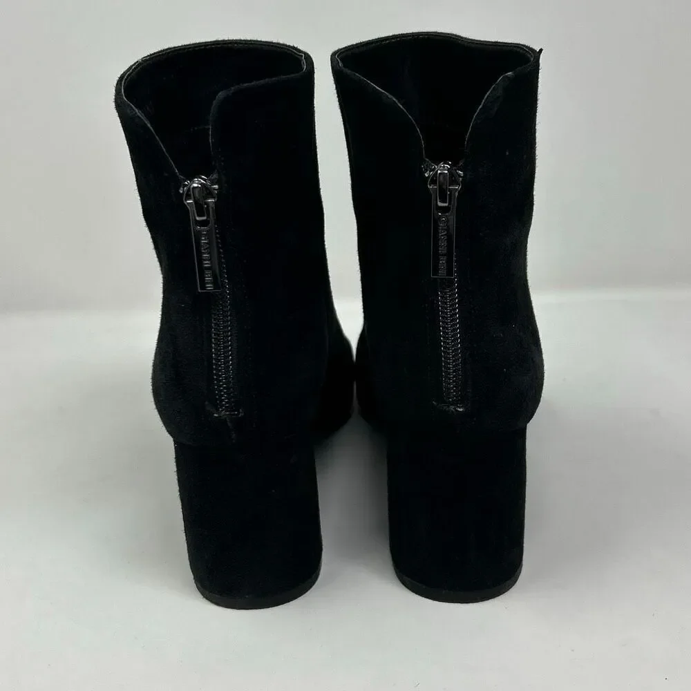 Gianni Bini Suede Block Heel Booties Black Sz 7.5 Back Zipper Leather Ankle Boot